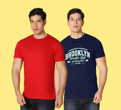 WOOSTRO Printed Men Round Neck Red, Blue T-Shirt