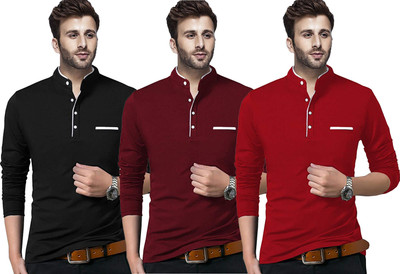 JB Jagoboy Solid Men Henley Neck Multicolor T-Shirt