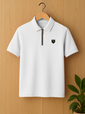 Yazole Solid Men Polo Neck White T-Shirt