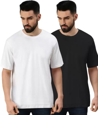 MIT Bharat Solid Men Round Neck Black, White T-Shirt
