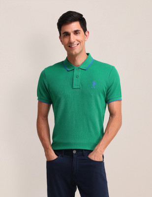 U.S. POLO ASSN. Solid Men Polo Neck Green T-Shirt