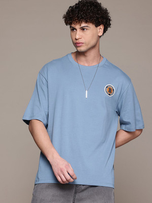 Roadster Solid Men Round Neck Blue T-Shirt