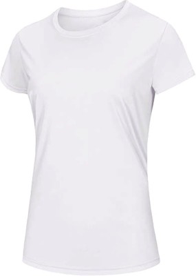 Diving deep Solid Women Round Neck White T-Shirt