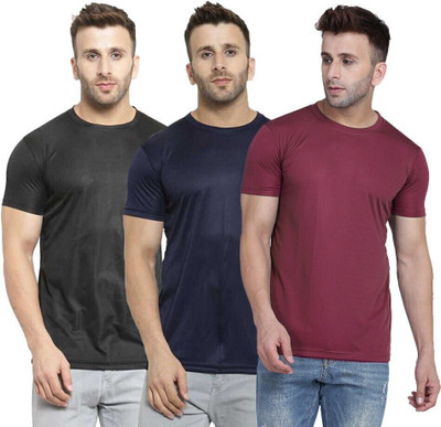 TQH Solid Men Round Neck Dark Blue, Maroon, Black T-Shirt