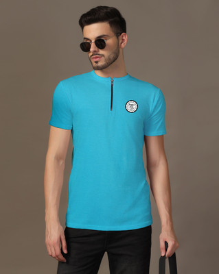 Lawful Casual Printed Men Mandarin Collar Light Green T-Shirt