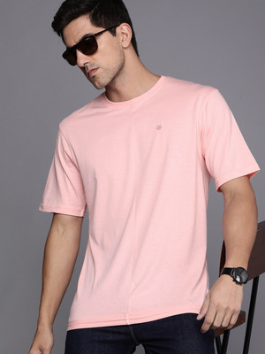 WROGN Solid Men Round Neck Pink T-Shirt