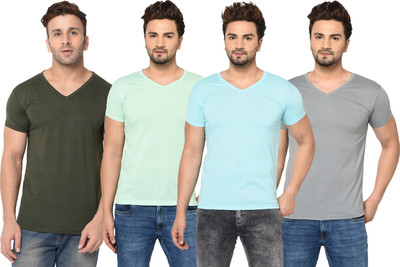 JB Jangoboy Solid Men V Neck Multicolor T-Shirt