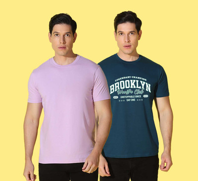 WOOSTRO Typography Men Round Neck Purple, Blue T-Shirt