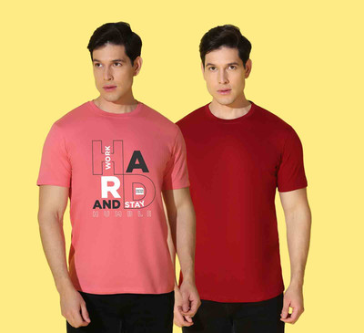 WOOSTRO Typography Men Round Neck Pink, Red T-Shirt