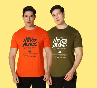 WOOSTRO Typography Men Round Neck Green, Orange T-Shirt