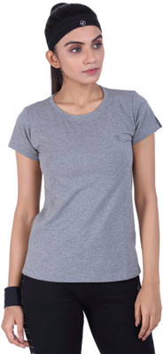 Laasa Sports Solid Women Round Neck Grey T-Shirt