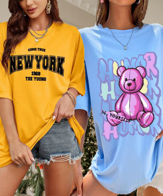 SILVANUS Printed Women Round Neck Multicolor T-Shirt