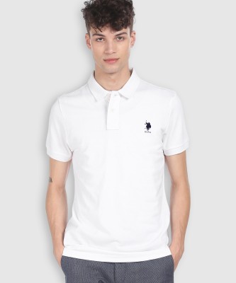 U.S. POLO ASSN. Solid Men Polo Neck White T-Shirt