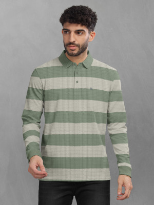 Bullmer Striped Men Polo Neck Light Green T-Shirt