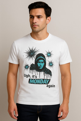 Trendige Printed Men Round Neck White T-Shirt
