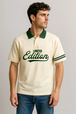 CULISH Printed Men Polo Neck Beige T-Shirt