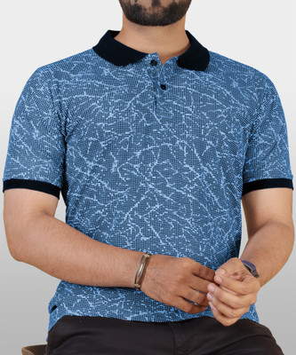 VeBNoR Printed Men Polo Neck Light Blue T-Shirt