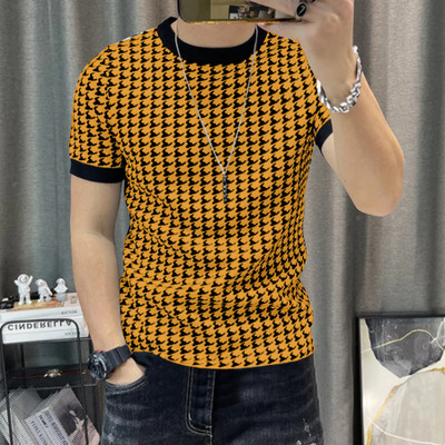 KAJARU Printed Men Round Neck Black, Yellow T-Shirt