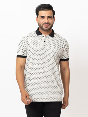 HouseOfCommon Printed Men Polo Neck White T-Shirt