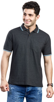 BE POSITIVE Solid Men Polo Neck Grey T-Shirt