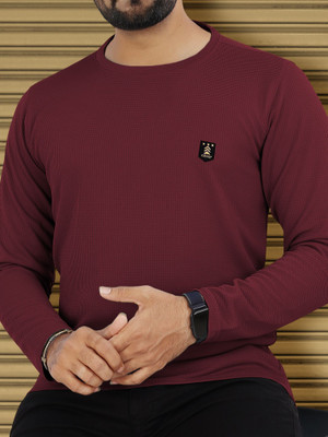 VeBNoR Solid Men Round Neck Maroon T-Shirt