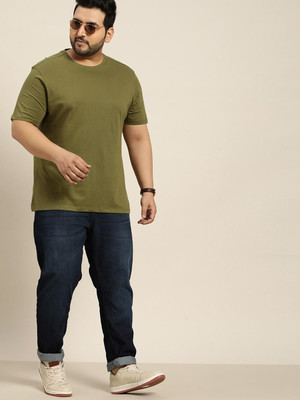 OrrganicChics Solid Men Round Neck Green T-Shirt