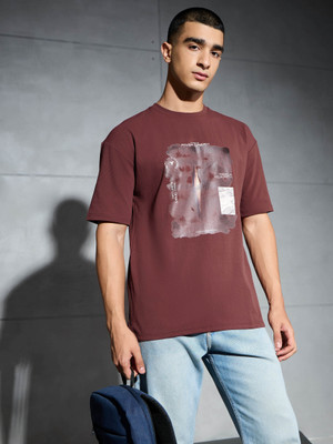 TECHNOSPORT Graphic Print Men Crew Neck Maroon T-Shirt