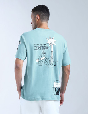 FLYING MACHINE Graphic Print Men Round Neck Blue T-Shirt