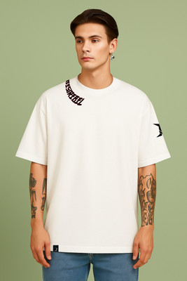 DESIREBEL Printed Men Round Neck White T-Shirt