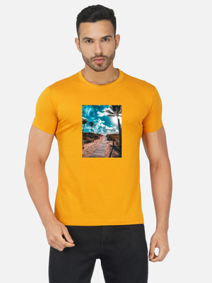 Moda Rapido Printed Men Round Neck Yellow T-Shirt