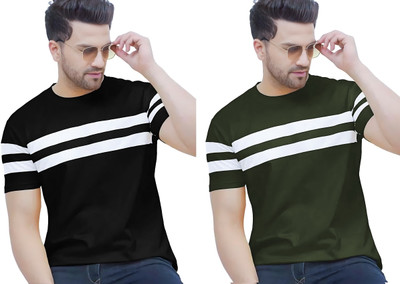 PINOVO Striped Men Round Neck Multicolor T-Shirt