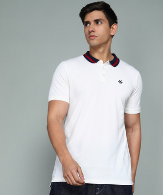 WROGN Solid Men Polo Neck White T-Shirt