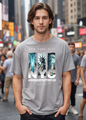 Smartees Printed Men Round Neck Grey T-Shirt