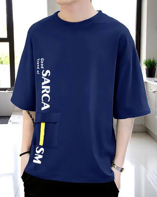 FAOES Printed Men Round Neck Navy Blue T-Shirt