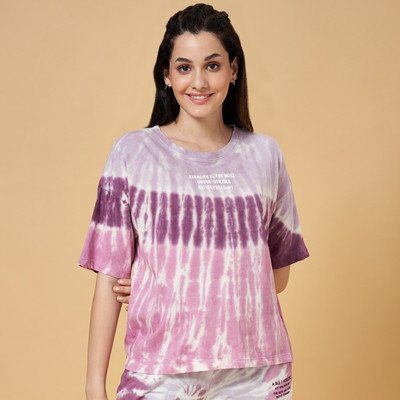 Ajile By Pantaloons Printed Women Round Neck Purple T-Shirt
