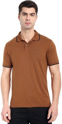 one sky Solid Men Polo Neck Brown T-Shirt