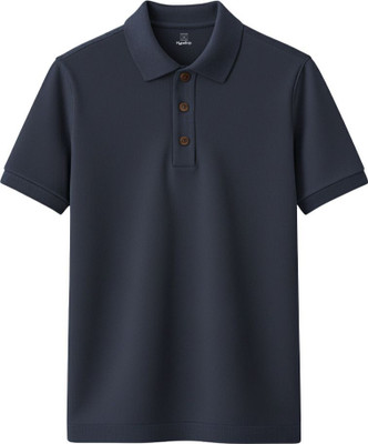 HypeDrip Solid Men Polo Neck Navy Blue T-Shirt