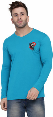 Lawful Casual Printed Men V Neck Light Green T-Shirt
