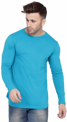 GEUM Solid Men Round Neck Light Blue T-Shirt
