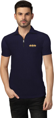 Lawful Casual Printed Men Polo Neck Navy Blue T-Shirt