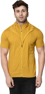 Tresna Trending Solid Men High Neck Yellow T-Shirt
