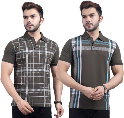 SCUBA Checkered Men Polo Neck Dark Green T-Shirt