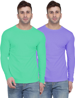 Kroptee Solid Men Round Neck Light Green, Purple T-Shirt
