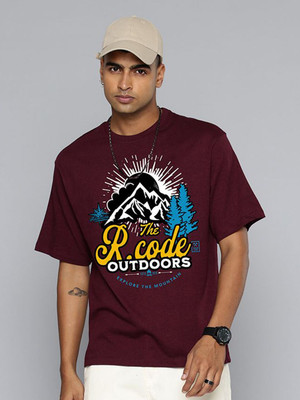 R.Code by The Roadster Life Co. Printed Men Round Neck Maroon T-Shirt