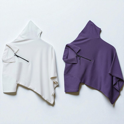 GIBBONTE Solid Men Zip Neck White, Purple T-Shirt