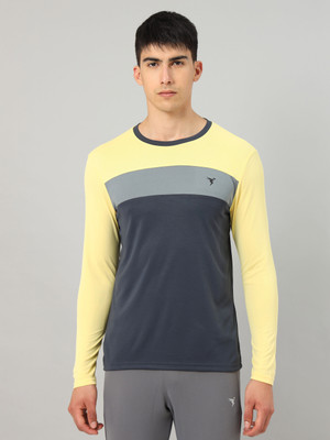 TECHNOSPORT Colorblock Men Round Neck Yellow T-Shirt