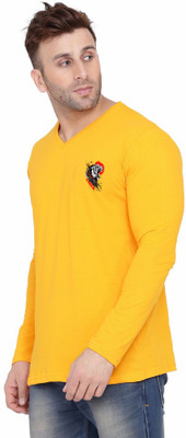 tfurnish Printed Men V Neck Yellow T-Shirt