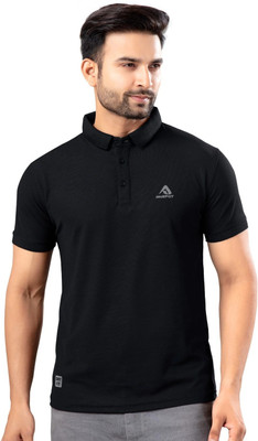 ANSPOT Solid Men Polo Neck Black T-Shirt