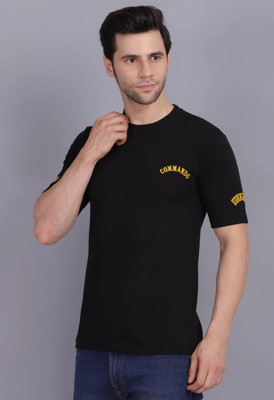 Khaita Enterprises Military Camouflage Men Round Neck Black T-Shirt