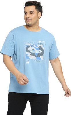 XMEX Printed Men Round Neck Light Blue T-Shirt